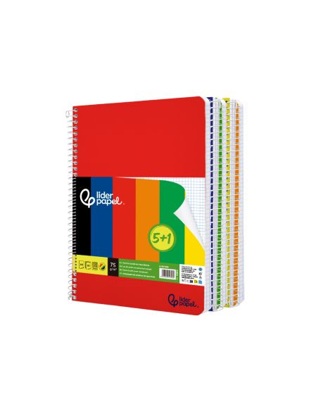 Cuaderno Espiral Liderpapel A4 Smart Tapa Blanda 80H 75Gr Cuadro 4 Mm Con Margen Pack 5+1 Colores Surtidos