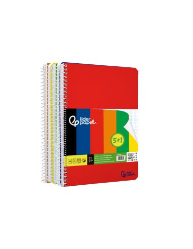 Cuaderno Espiral Liderpapel A4 Smart Tapa Blanda 80H 75Gr Cuadro 4 Mm Con Margen Pack 5+1 Colores Surtidos