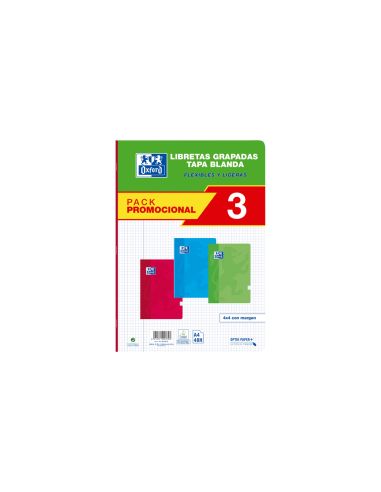 Libreta Escolar Oxford Tapa Blanda Din A4 48 Hojas Cuadro 4 Mm Pack De 3 Unidades Colores Surtidos