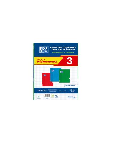Libreta Escolar Oxford Openflex Din A4 48 Hojas Cuadro 4 Mm Pack De 3 Unidades Colores Surtidos
