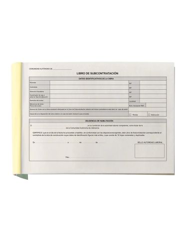 Libro Liderpapel Subcontratacion Folio Juego De 10 Hojas Autocopiativas