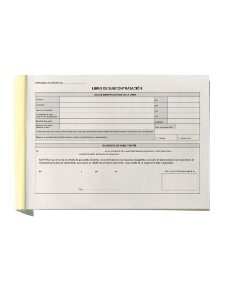 Libro Liderpapel Subcontratacion Folio Juego De 10 Hojas Autocopiativas