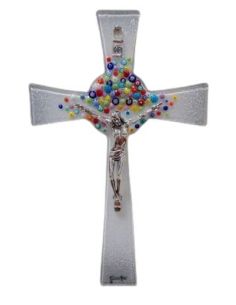 Cruz Cristal Murano Flores Peq Cristo Metal 21Cm