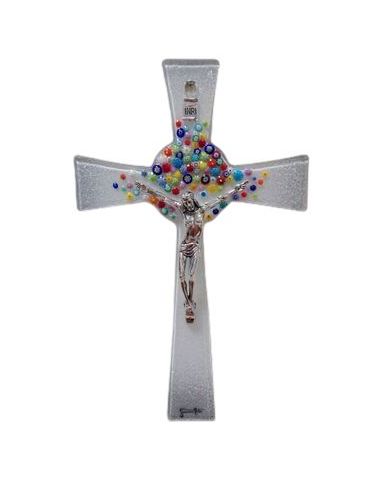 Cruz Cristal Murano Flores Peq Cristo Metal 25Cm