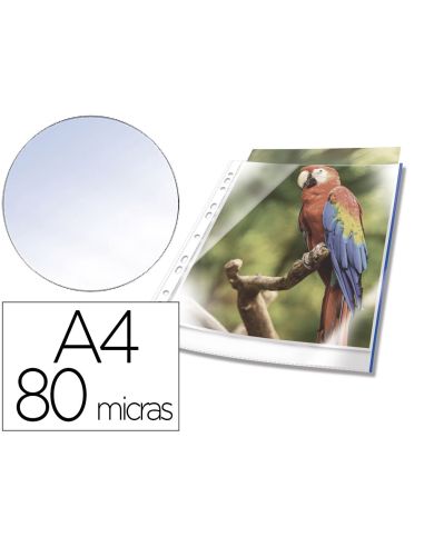 Funda Multitaladro Durable Premium Din A4 Polipropileno 80 Mc Cristal Con Borde Color Azul Bolsa De 10 Unidades