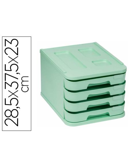 Fichero Cajones De Sobremesa Faibo Plastico 100% Reciclable 4 Cajones Verde Pastel 28,5X37,5X23 Cm