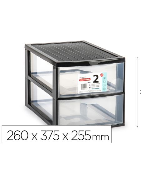 Cajonera Plastiforte Ebro 2 Cajones Color Negro 260X375X255 Mm