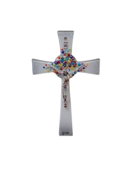 Cruz Cristal Murano Flores Peq Cristo Metal 34Cm