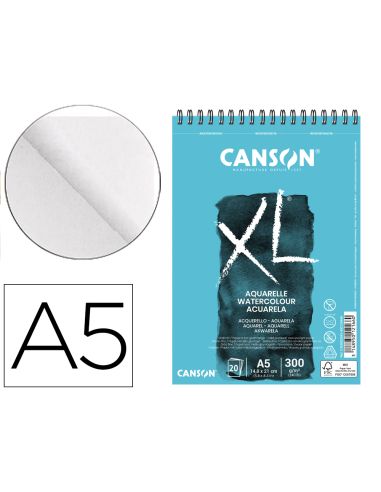 Bloc Dibujo Acuarela Canson Xl Aquarelle Grano Fino Din A5 Microperforado Espiral 14,8X21 Cm 20 Hojas 300 Gr/M2