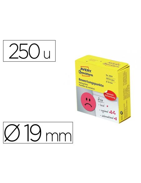 Etiqueta Adhesiva Avery Smile Rojo Triste 19 Mm Rollo De 250 Unidades