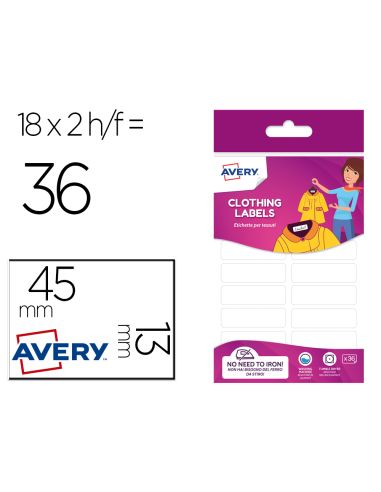 Etiqueta Avery Para Textil Sin Planche 45X13 Mm Blister De 36 Unidades