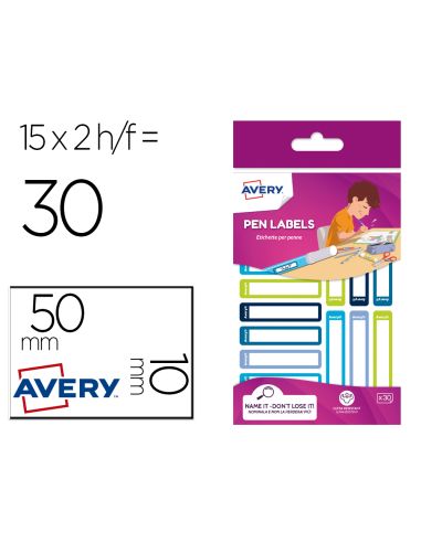 Etiqueta Avery Para Boligrafos Y Lapices Azul Y Verde 50X10 Mm Blister De 30 Unidades
