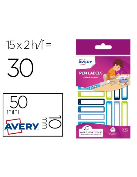 Etiqueta Avery Para Boligrafos Y Lapices Azul Y Verde 50X10 Mm Blister De 30 Unidades