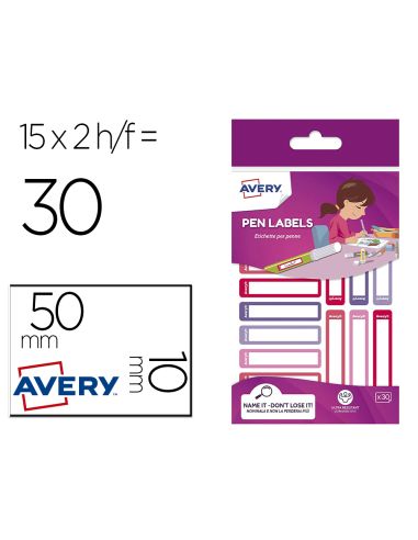 Etiqueta Avery Para Boligrafos Y Lapices Rosa Y Violeta 50X10 Mm Blister De 30 Unidades