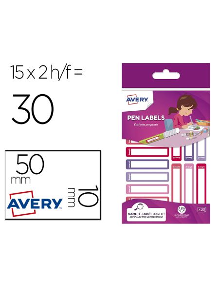 Etiqueta Avery Para Boligrafos Y Lapices Rosa Y Violeta 50X10 Mm Blister De 30 Unidades