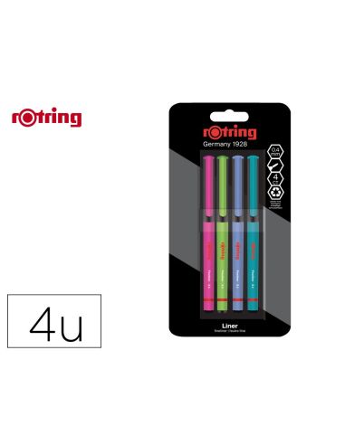 Rotulador Rotring Fineliner Punta Metalica 0,4 Mm Pack De 4 Colores Surtidos|Libreriasalesiana