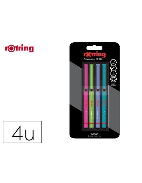 Rotulador Rotring Fineliner Punta Metalica 0,4 Mm Pack De 4 Colores Surtidos|Libreriasalesiana