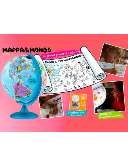 Globo Terraqueo Nova Rico Con Luz Infantil Mappa&Mondo Base Y Meridiano Color Azul Diametro 25 Cm