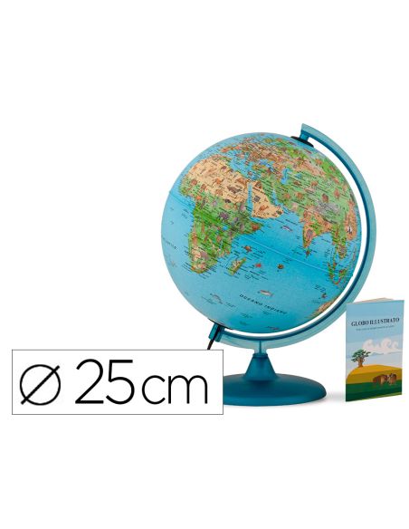 Globo Terraqueo Nova Rico Con Luz Safari Base Y Meridiano Color Azul Diametro 25 Cm