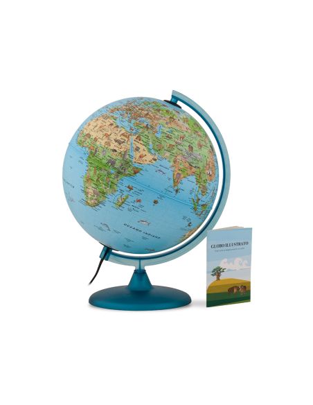 Globo Terraqueo Nova Rico Con Luz Safari Base Y Meridiano Color Azul Diametro 25 Cm