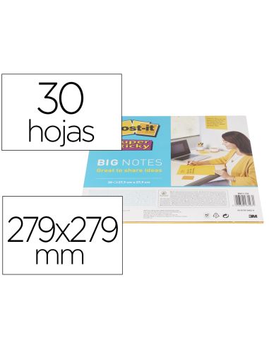 Bloc De Notas Adhesivas Quita Y Pon Post-It Super Sticky Amarillo 30 Hojas 279X279 Mm