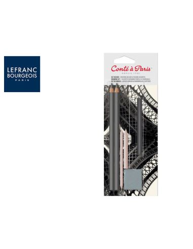 Set De Dibujo Conte A Paris Blister De 2 Lapices 2H/6B + 1 Barra Carbon Comprimido + 2 Difuminos + 1 Goma Miga Pan|Libreriasalesiana