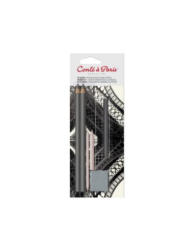 Set De Dibujo Conte A Paris Blister De 2 Lapices 2H/6B + 1 Barra Carbon Comprimido + 2 Difuminos + 1 Goma Miga Pan|Libreriasalesiana