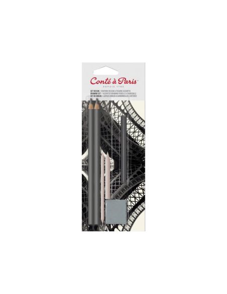 Set De Dibujo Conte A Paris Blister De 2 Lapices 2H/6B + 1 Barra Carbon Comprimido + 2 Difuminos + 1 Goma Miga Pan|Libreriasalesiana
