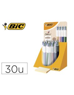 Boligrafo Bic Cuatro Colores Wood Expositor De 30 Unidades Colores Surtidos