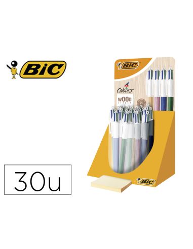 Boligrafo Bic Cuatro Colores Wood Expositor De 30 Unidades Colores Surtidos