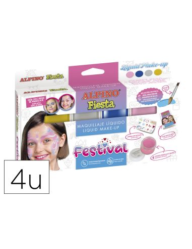 Maquillaje Líquido Alpino Festival Caja De 4 Colores Surtidos + Pincel + Folleto