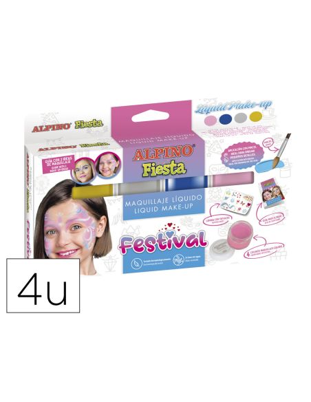 Maquillaje Líquido Alpino Festival Caja De 4 Colores Surtidos + Pincel + Folleto