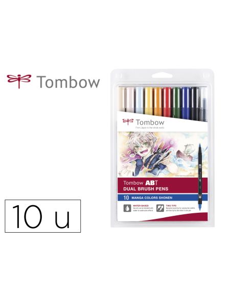 Rotulador Tombow Abt Dual Brush Acuarelable Doble Punta Fina/Pincel Estuche De 10 Colores Manga Shonen