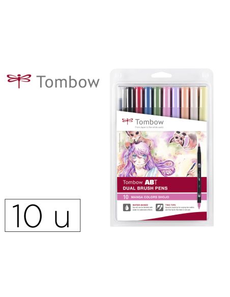 Rotulador Tombow Abt Dual Brush Acuarelable Doble Punta Fina/Pincel Estuche De 10 Colores Manga Shojo