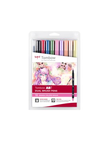 Rotulador Tombow Abt Dual Brush Acuarelable Doble Punta Fina/Pincel Estuche De 10 Colores Manga Shojo