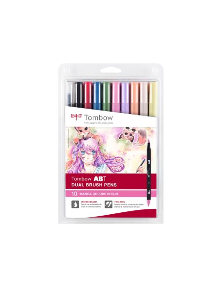 Rotulador Tombow Abt Dual Brush Acuarelable Doble Punta Fina/Pincel Estuche De 10 Colores Manga Shojo
