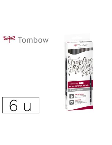 Rotulador Tombow Abt Dual Brush Acuarelable Doble Punta Fina/Pincel Estuche De 6 Colores Gama Grises
