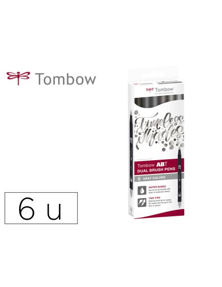 Rotulador Tombow Abt Dual Brush Acuarelable Doble Punta Fina/Pincel Estuche De 6 Colores Gama Grises