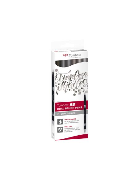 Rotulador Tombow Abt Dual Brush Acuarelable Doble Punta Fina/Pincel Estuche De 6 Colores Gama Grises
