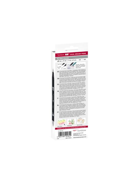 Rotulador Tombow Abt Dual Brush Acuarelable Doble Punta Fina/Pincel Estuche De 6 Colores Gama Grises