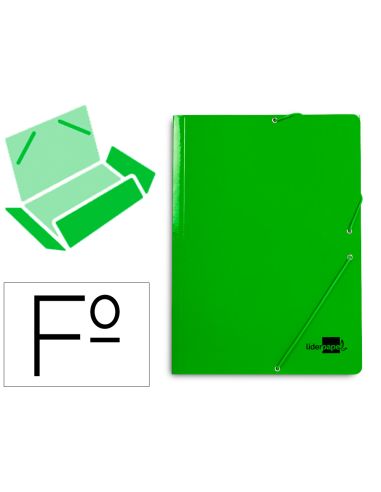Carpeta Liderpapel Gomas Tres Solapas Carton Plastificado Folio Color Verde