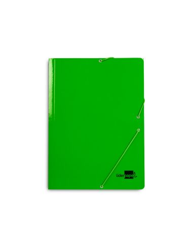 Carpeta Liderpapel Gomas Tres Solapas Carton Plastificado Folio Color Verde