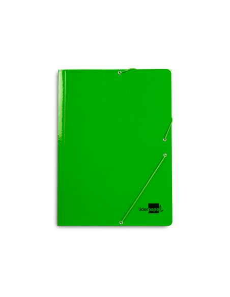 Carpeta Liderpapel Gomas Tres Solapas Carton Plastificado Folio Color Verde