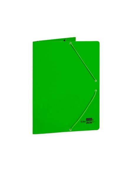 Carpeta Liderpapel Gomas Tres Solapas Carton Plastificado Folio Color Verde