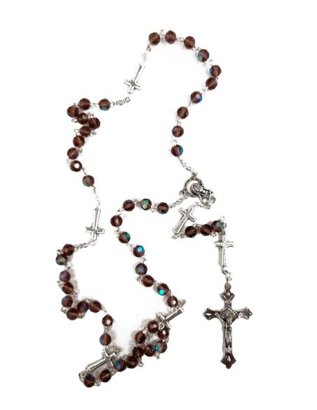 Rosario 6Mm Cristal Amatista Cruces