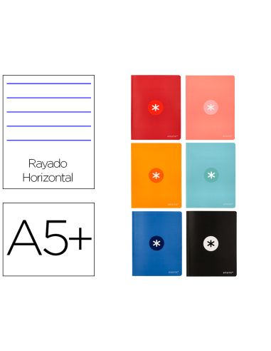 Libreta Antartik A5+ Plus Cosida 48 Hojas 90Gr Rayado Horizontal Con Margen 6 Colores Surtidos