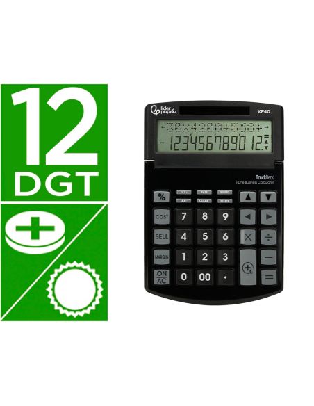 Calculadora Liderpapel Sobremesa Xf40 12 Digitos Dos Lineas Solar Y Pilas Negro 175X120X30 Mm 40% Reciclada