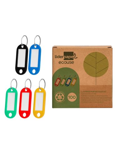 Llavero Portaetiquetas Liderpapel Ecouse Fabricado En Plastico Reciclado Caja De 100 Unidades