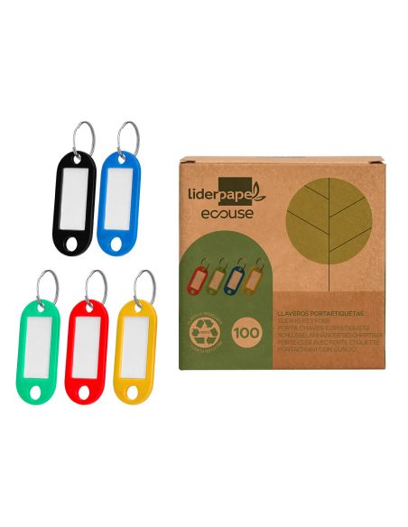 Llavero Portaetiquetas Liderpapel Ecouse Fabricado En Plastico Reciclado Caja De 100 Unidades