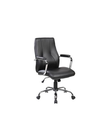 Silla Rocada Direccion Simil Piel Con Brazos Base Metalica Cromada Diametro 700Mm Respaldo 730Mmx500Mm